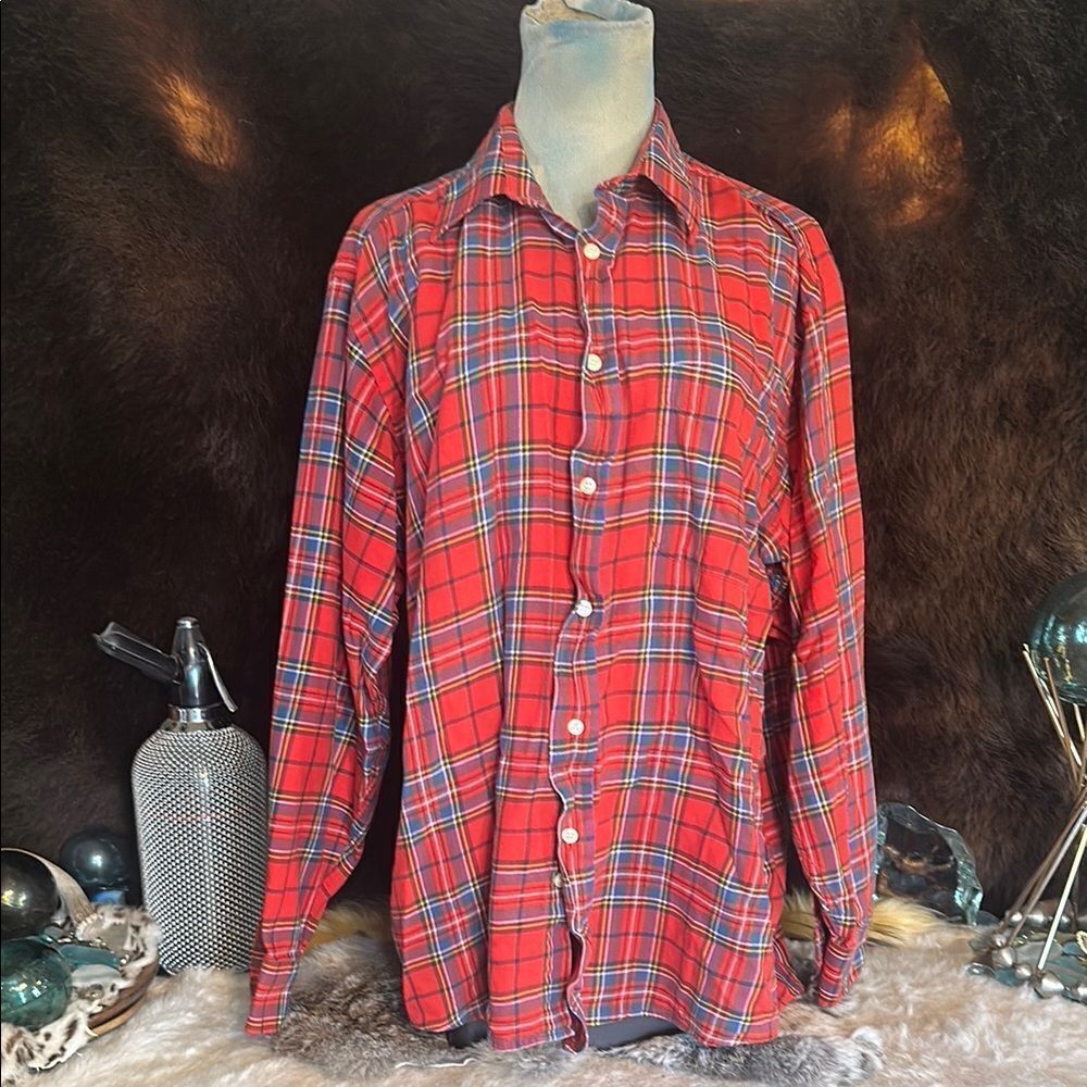 Red Plaid Men's Shirt by Viyella L (3850)
